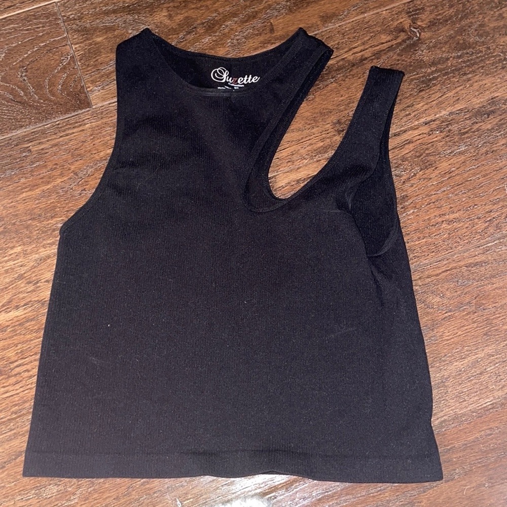 OS Suzette Front Cut Out Black Crop Top